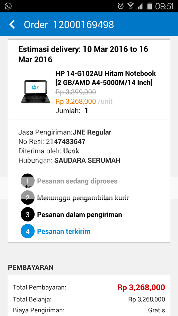 Barang Pesanan Blibli yang tidak sampai tapi sudah dinyatakan sampai